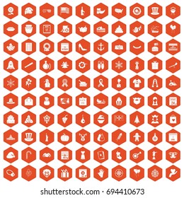 100 national holiday icons set in orange hexagon isolated vector illustration
