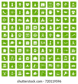 100 national holiday icons set in grunge style green color isolated on white background vector illustration
