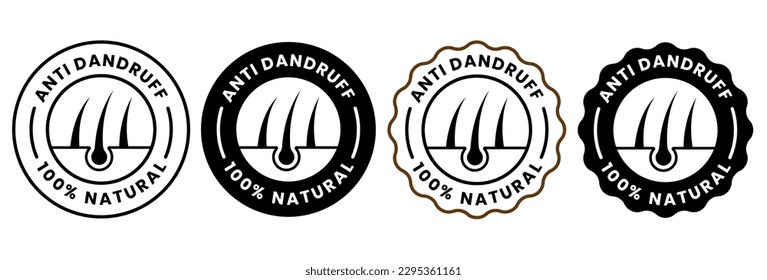 Icono de logo 100% natural, anti dandruff para diseño de champú o aceite de pelo.