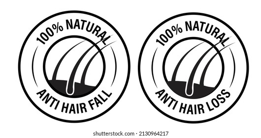 '100% natural anti hair fall, anti hair loss'  vector icon set, hair treatment abstract
