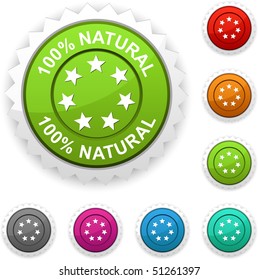  100% Natural  award button. Vector.
