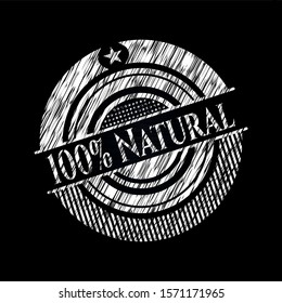 100% Natural chalkboard emblem written on a blackboard. Vector Illustration. Detailed.