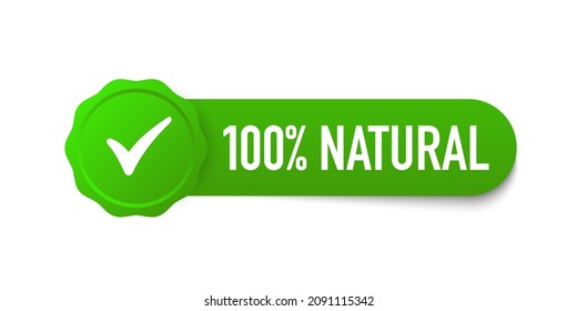 100 Natural con marca de verificación. Etiqueta natural del vector.