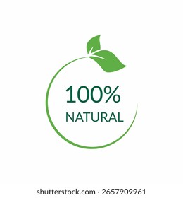 100% Natural Circular Logo with Leaf – Eco Product Vector Badge