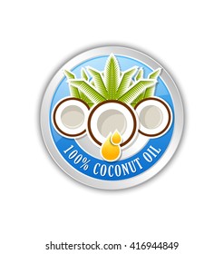 100% natural coconut oil badge or icon isolated on white background