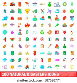 100 natural disasters icons set in cartoon style for any design vector illustration