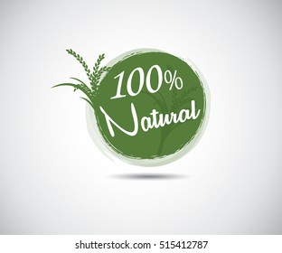 100% natural ecology green design lettering sticker with brushpen calligraphy. Eco friendly concept for stickers, banners, banner, tag, advertisement. Vector Illustration