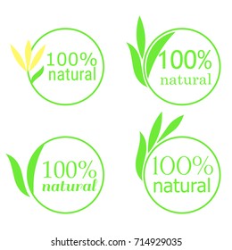 100% natural emblem set isolated on white background. Stock vector illustration of ecology circle organic symbol.