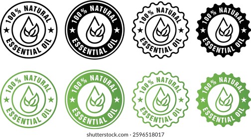 100% Natural Essential Oil Badge - Organic Aromatherapy Label-Herbal Product Stamp