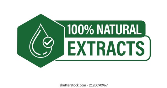 100% natural extracts vector icon, green in color. 