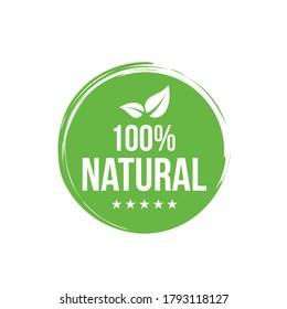 100% natural food badge. Eco Nature green icon product label or logo Vector