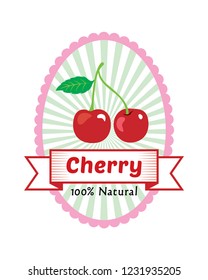 100% natural fresh cherry fruit vector. premium cherry label design. 