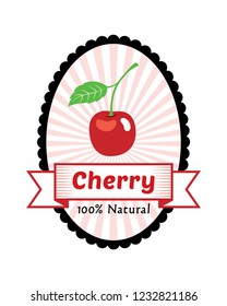 100% natural fresh cherry fruit vector. premium cherry label design. 
