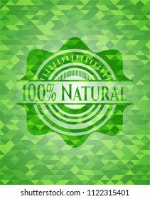 100% Natural green emblem with mosaic background