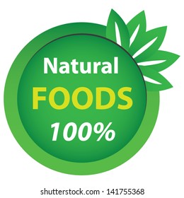 100% natural green food label isolated on white.vector illustration