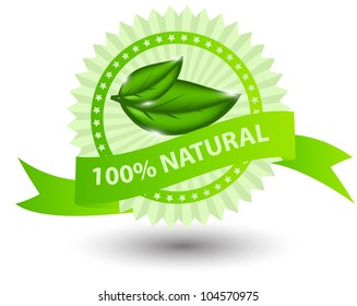 100% natural green label isolated on white.vector illustration