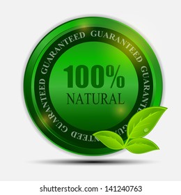 100% natural green label isolated on white.vector illustration