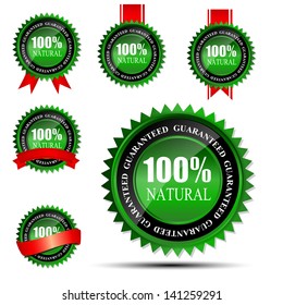 100% natural green label isolated on white.vector illustration