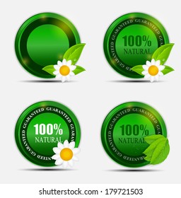 100% Natural Green Label Set. Vector Illustration