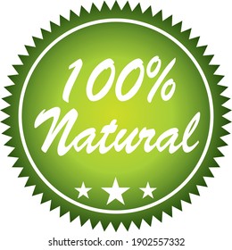 100% Natural. Green vector icon sticker.