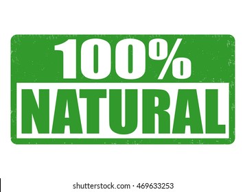 100% natural grunge rubber stamp on white background, vector illustration