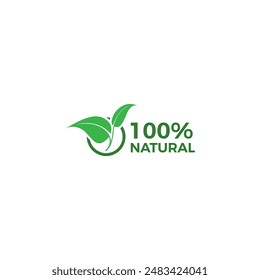 100% Natural icon and organic Product Vector sticker. Healthy Food Emblem. Organic food Badge.