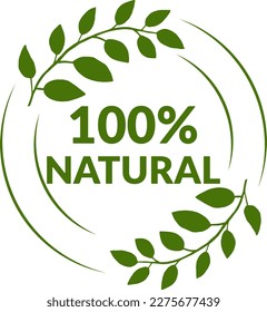 100% natural icon. Natural product. Vector illustration.