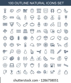 100 natural icons. Trendy natural icons white background. Included outline icons such as berry, pregnant woman, goat, honeycomb, pond, apple. natural icon for web and mobile.