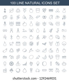 100 natural icons. Trendy natural icons white background. Included line icons such as flower, goat, beehouse, pot for plants, ground heap, milk glass. natural icon for web and mobile.