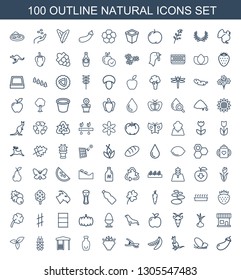 100 natural icons. Trendy natural icons white background. Included outline icons such as eggplant, butterfly, cangaroo, peas, garden tools, raspberry. natural icon for web and mobile.