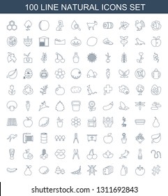 100 natural icons. Trendy natural icons white background. Included line icons such as musical sharp, apple, milk can, bread, beetle, peas, pine tree. natural icon for web and mobile.