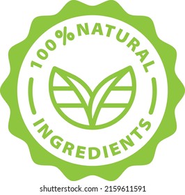 100% Natural Ingredients Green Stamp Outline Badge Icon Label Isolated Vector On Transparent Background