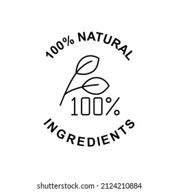 100% natural ingredients label icon in black line style icon, style isolated on white background