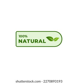 100% natural ingredients mark or 100% natural ingredients label vector isolated in flat style. 100% natural ingredients seal, organic bio pharmacy and natural skincare cosmetic product.