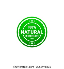 Un 100% de ingredientes naturales sellan o 100% de ingredientes naturales etiqueta vector icono. sello verde de ingredientes. 100% de ingredientes naturales sello, biofarmacia orgánica y producto cosmético de cuidado de la piel natural.