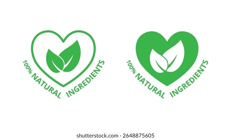 100% natural ingredients stamp, organic product icon, eco emblem, green label