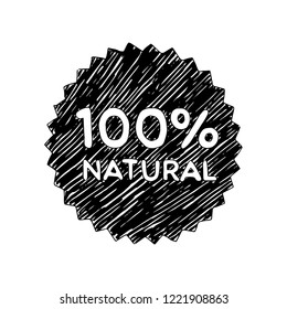 100% natural label design, hand drawn vector quality mark sign