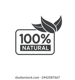 100% natural label, 100% natural icon, vector art.