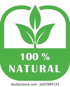 100% Natural Leaf Icon Label for Organic and Eco-Friendly Product Packaging

