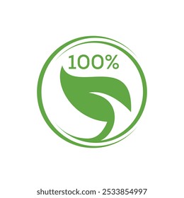 100% natural leaf icon vector template. Simple 100% organic natural logo
