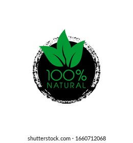 100 %  natural leaf vector Badge Label Seal Sticker logo design