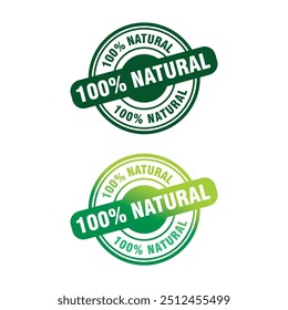 Logotipo 100% natural y Producto orgánico Logotipo Vector Icon Circle Sign. Emblema de comida saludable. Insignia de comida orgánica, logotipo de hoja verde ecología elemento de naturaleza icono de Vector