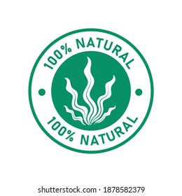 100% natural logo with seaweed or leaf badge design. this good for product label