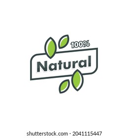 100% Natural logo template. leaf icon symbol vector logotype
