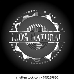 100% Natural on grey camouflaged texture