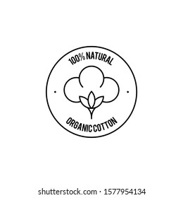 100% Natural Organic Cotton. Cotton Flower Icon. Vector Badge