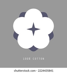 100% Natural Organic Cotton Icon. Vector badge, logo or label. Minimalistic illustration style. Cotton Plant, Cotton Ball, Cotton Swab