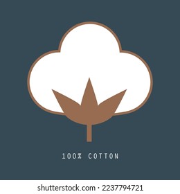 100% Natural Organic Cotton Icon. Vector badge, logo or label. Minimalistic illustration style. Cotton Plant, Cotton Ball, Cotton Swab