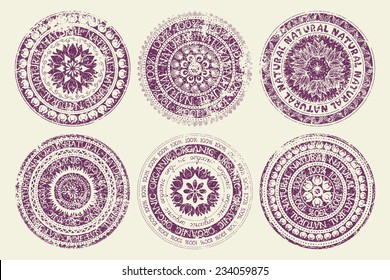 100% natural organic distressed stamps, vector