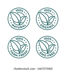 100% Natural, Organic, Farm Fresh, Gmo Free Icon Set